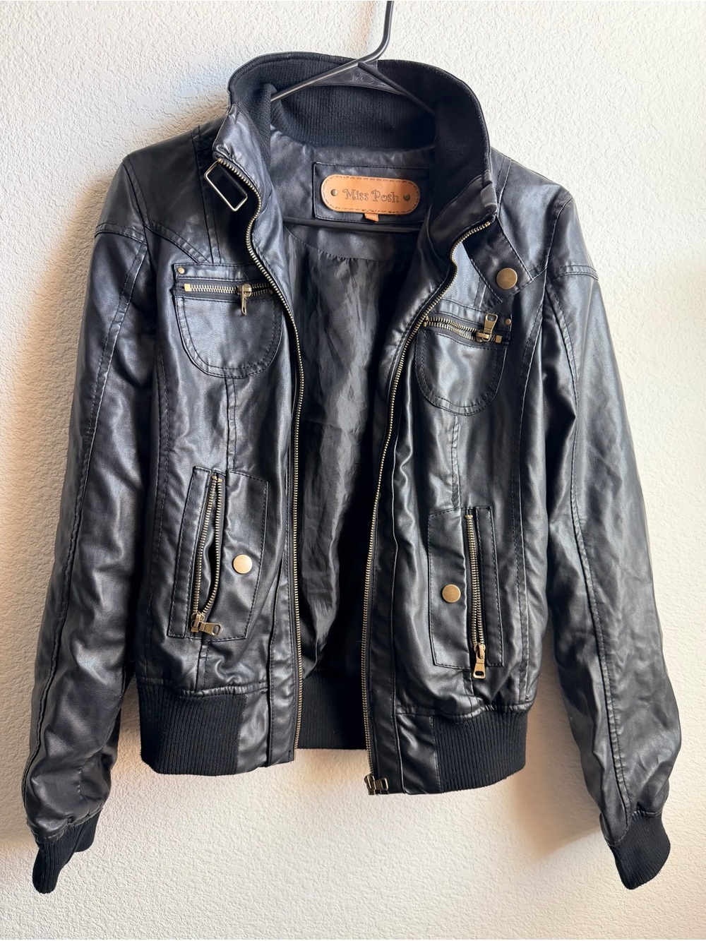 Miss Posh Black Faux Leather Bomber Jacket M